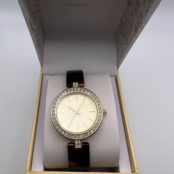 Charter Club Women's Gold-Tone & Tortoise-Look Bracelet Watch 37mm New - Picture 3 of 7